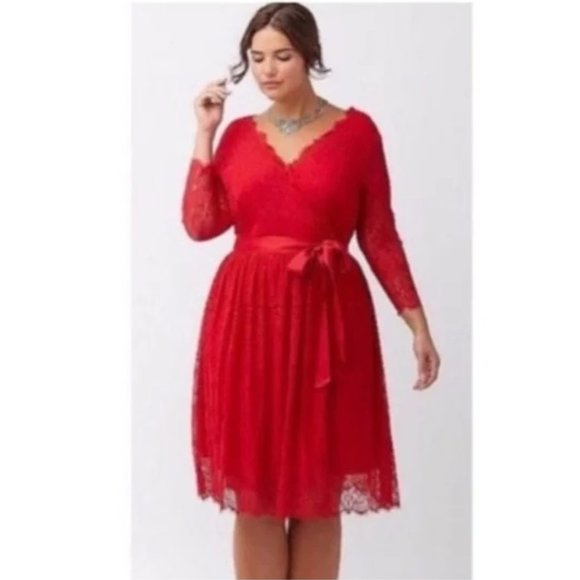 SEXY 💋 Plus Size 18 Lane Bryant Red Lace Fit & Flare Dress *missing belt* - Picture 1 of 2